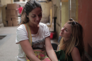 Mari and Anne in the street