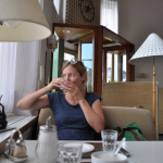 Anne drinking coffee in Vienna